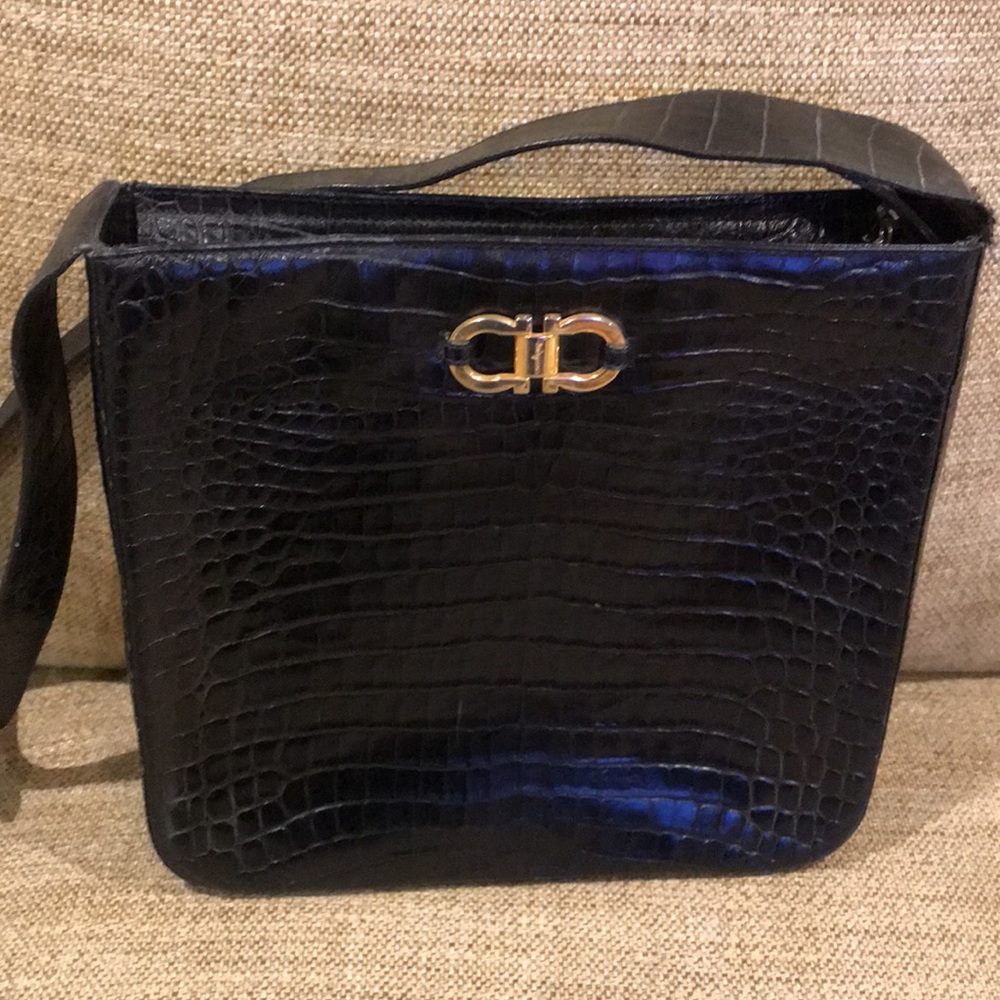 Vintage Salvatore Ferragamo Black Leather Shoulder Bag